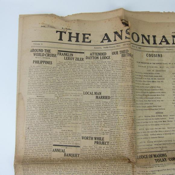 The Ansonian Newspaper Ansonia Darke County Ohio Thursday May 1927 Antique RARE - Picture 2 of 16